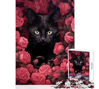 Puzzle da 1000 pezzi per adulti gatto nero che nasconde rose giocattolo decorazione da parete opera d'arte regalo gioco pratico collezione di artisti belle arti dimensioni 38x52cm