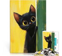 Puzzle da 1000 pezzi per adulti Gatto nero che sbircia Antistress Vacanza in patria Uccidere il tempo Migliorare l'amore tra le coppie 52x38cm