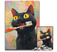 Puzzle da 1000 pezzi per adulti, gatto nero che si lava i denti, puzzle in cartone, antistress, per trascorrere il tempo in casa, un'opera d'arte per bambini dai 14 anni in su, 26x38cm