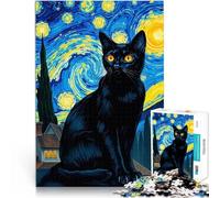 Puzzle da 1000 pezzi per adulti Gatto nero con cielo astratto Allena il tuo cervello e le tue mani Collezione di artisti, Belle arti 38x26cm