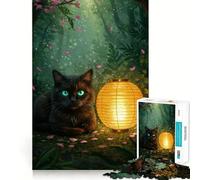 Puzzle da 1000 pezzi per adulti Gatto nero con lanterna nella foresta,ritaglio preciso,gioco di logica,svago,scena natalizia 38x52cm