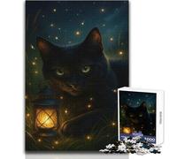 Puzzle da 1000 pezzi per adulti Gatto nero con lanterna nell'erba Rilassati durante il tempo libero Taglio netto senza soluzione di continuità Interlock Toy Dimensioni 38x52cm