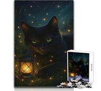 Puzzle da 1000 pezzi per adulti Gatto nero con lanterna nell'erba Rilassati durante il tempo libero Taglio netto senza soluzione di continuità Interlock Toy Dimensioni 50x75cm