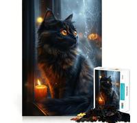 Puzzle da 1000 pezzi per adulti Gatto nero con occhi arancioni,gioco di logica e logica,ideale per il tempo libero,con soggetto natalizio 50x75cm