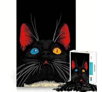 Puzzle da 1000 pezzi per adulti,gatto nero con occhi colorati,gioco a incastro,idea regalo per stimolare la mente,momento di relax,divertimento per il compleanno 50x75cm