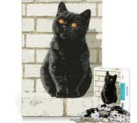 Puzzle da 1000 pezzi per adulti: Gatto nero con occhi d'ambra, giocattolo fai-da-te, interazione genitore-figlio, collezione d'artista, belle arti 38x26cm