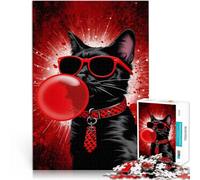 Puzzle da 1000 pezzi per adulti gatto nero con occhiali da sole Per il divertimento in famiglia Migliorare l'amore tra le coppie 38x26cm