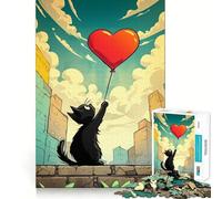 Puzzle da 1000 pezzi per adulti,gatto nero con palloncino a forma di cuore,gioco di snodo,gioco di risoluzione dei problemi,divertimento rilassante,decorazione natalizia 38x52cm