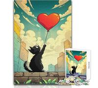 Puzzle da 1000 pezzi per adulti Gatto nero con palloncino a forma di cuore Goditi un dolce relax e svago Misura stabile e taglio preciso Dimensioni del giocattolo: 50x75cm