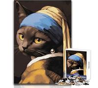 Puzzle da 1000 pezzi per adulti Gatto nero con perla Goditi un dolce relax e svago Vestibilità stabile Taglio preciso Dimensioni del giocattolo: 38x26cm