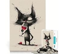 Puzzle da 1000 pezzi per adulti,gatto nero con vino rosso,decorazione a incastro,gioco cognitivo divertente,gioco di pace,attività per compleanno 38x52cm