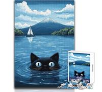 Puzzle da 1000 pezzi per adulti Gatto nero del Monte Fuji Goditi un dolce relax e svago Misura stabile e taglio preciso Dimensioni del giocattolo: 50x75cm