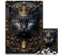 Puzzle da 1000 pezzi per adulti, gatto nero dorato in stile Art Déco, in cartone, ideale per gli innamorati, perfetto regalo di Natale, Capodanno e San Valentino, 26x38cm/10,23x14,96 pollici.