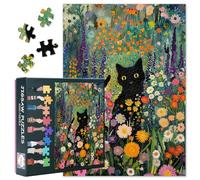 Puzzle da 1000 pezzi per adulti - Gatto nero e fiori a tema Jigsaw Puzzle (27,5 x 19,7 pollici), puzzle sfidante per adulti, gioco di famiglia per uomini e donne