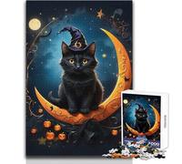 Puzzle da 1000 pezzi per adulti Gatto nero e luna di sangue Rilassati durante il tempo libero Taglio netto senza soluzione di continuità Interlock Toy Dimensioni 38x26cm