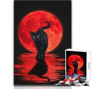 Puzzle da 1000 pezzi per adulti Gatto nero e luna rossa Goditi un dolce relax e svago Vestibilità stabile Taglio preciso Dimensioni del giocattolo: 38x26cm