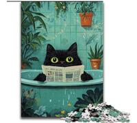 Puzzle da 1000 pezzi per adulti, Gatto nero in bagno, perfetto per adolescenti, per rafforzare i legami familiari, rompicapo e regalo fai da te per la casa, 50x75cm