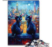 Puzzle da 1000 pezzi per adulti "Gatto nero in città", puzzle da 1000 pezzi fai da te, stimolante gioco di ingegno, attività interattiva per famiglie (dimensioni 50x75cm)