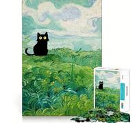 Puzzle da 1000 pezzi per adulti Gatto nero in stile Van Gogh,gioco di logica e pensiero creativo,ideale per il tempo libero,con scena natalizia 50x75cm