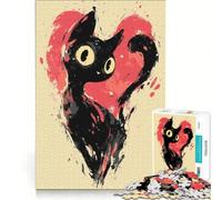 Puzzle da 1000 pezzi per adulti, gatto nero in un cuore, gioco rompicapo, antistress, ogni pezzo è unico 38x26cm