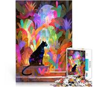 Puzzle da 1000 pezzi per adulti Gatto nero in un giardino colorato Sfida difficile Attività divertenti a casa, regali di compleanno, regali di viaggio, 50x70cm