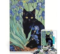 Puzzle da 1000 pezzi per adulti: Gatto nero in un giardino di iris, gioco per famiglie, stimolante da completare, per rafforzare l'amore tra le coppie 38x26cm