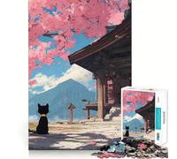 Puzzle da 1000 pezzi per adulti,gatto nero in un tempio giapponese,ideale per decorazioni,giochi di concentrazione mentale e relax,scena natalizia (38x26cm)