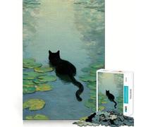 Puzzle da 1000 pezzi per adulti Gatto nero in uno stagno di ninfee Gioco di abilità,problem solving,divertimento rilassante,decorazione natalizia 38x52cm
