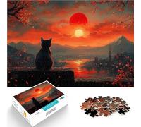 Puzzle da 1000 pezzi per adulti Gatto nero luna di sangue Allena il tuo cervello e le tue mani Collezione di artisti, Belle arti 75x50cm