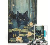 Puzzle da 1000 pezzi per adulti: Gatto nero nascosto nel fiume, gioco rompicapo, assemblaggio di figure, per rafforzare l'amore tra le coppie 38x52cm