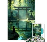 Puzzle da 1000 pezzi per adulti Gatto nero nel bosco tempio stagno giochi educativi giocattoli didattici ottimi regali e giocattoli difficile (dimensioni 50x75cm)