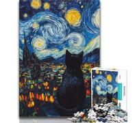 Puzzle da 1000 pezzi per adulti, gatto nero nel cielo notturno, gioco stimolante, giocattoli, decorazione da parete, regali unici per compleanno e Natale, 75x50cm