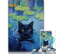 Puzzle da 1000 pezzi per adulti, gatto nero nel lago, giocattoli per l'intrattenimento della famiglia, gioco educativo per compleanni, Natale per bambini dai 14 anni in su, 38x26cm