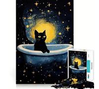 Puzzle da 1000 pezzi per adulti Gatto nero nella vasca da bagno,Notte stellata,Incastro perfetto,Gioco di logica,Regalo,Gioco lento,Decorazione natalizia da parete (38x26cm)