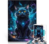 Puzzle da 1000 pezzi per adulti Gatto nero nello spazio al neon Fatto di legno per e da 14 anni in su Interazione genitore-figlio Regali interessanti per ridurre lo stress misurare：50x75cm