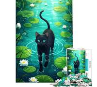 Puzzle da 1000 pezzi per adulti gatto nero nello stagno delle ninfee gioco intellettuale gioco per famiglie adatto alle coppie ottimo regalo per gli amanti dei giochi (dimensioni 38x52cm)