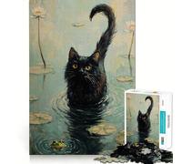 Puzzle da 1000 pezzi per adulti Gatto nero nello stagno,gioco di logica e pensiero creativo,ideale per il tempo libero,con soggetto natalizio 50x75cm