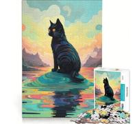 Puzzle da 1000 pezzi per adulti Gatto Nero Solitario Gioco Impossibile Interazione genitore-figlio Lista dei desideri con Babbo Natale 38x52cm