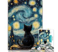 Puzzle da 1000 pezzi per adulti Gatto nero sotto il cielo notturno per adulti e adolescenti ideale come regalo per tutta la famiglia dai 14 anni in su (26x38cm)