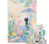 Puzzle da 1000 pezzi per adulti: gatto nero sotto un ombrellone floreale, gioco rompicapo, assemblaggio di figure, per rafforzare l'amore tra le coppie 38x52cm