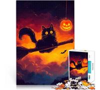 Puzzle da 1000 pezzi per adulti Gatto nero sulla scopa per il giocattolo di sfida del gioco educativo Giocattoli per la decorazione della casa 38x26cm