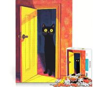 Puzzle da 1000 pezzi per adulti, gatto nero sulla soglia, gioco pratico, difficile e stimolante, adatto come decorazione da scrivania 38x52cm