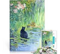 Puzzle da 1000 pezzi per adulti Gatto nero sullo stagno Antistress Vacanza in patria Uccidere il tempo con poster abbinato e foglio di quiz 38x26cm