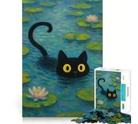 Puzzle da 1000 pezzi per adulti Gatto nero tra le ninfee Decorazione elegante e adatta a ogni occasione,divertente attività per stimolare la mente,gioco rilassante,regalo perfetto per le festività