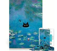 Puzzle da 1000 pezzi per adulti Gatto nero tra le ninfee di Monet,decorazione a incastro,gioco cognitivo divertente,gioco di pace,attività per compleanno 38x52cm