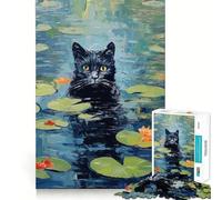 Puzzle da 1000 pezzi per adulti,gatto nero tra le ninfee,disegno finemente intagliato,gioco per la concentrazione mentale,gioco per momenti di tranquillità,attività per compleanno 38x26cm