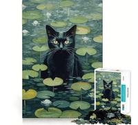 Puzzle da 1000 pezzi per adulti Gatto nero tra le ninfee,gioco di logica e pensiero creativo,ideale per il tempo libero,con soggetto natalizio 50x75cm
