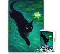 Puzzle da 1000 pezzi per adulti Gatto nero tra le ninfee - Lotus Prowl Goditi un dolce relax e un gioco di svago stabile e preciso Dimensioni del giocattolo 50x75cm