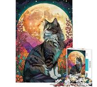 Puzzle da 1000 pezzi per adulti Gatto norvegese della foresta con giardino notturno Sfida educativa opera d'arte giocattolo antistress per ragazzi dai 14 anni in su (38x52cm)