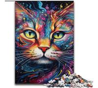 Puzzle da 1000 pezzi per adulti, gatto psichedelico colorato in legno, perfetto come decorazione fai da te o regalo di compleanno 50x75cm per compleanno, vacanze, Natale, Halloween